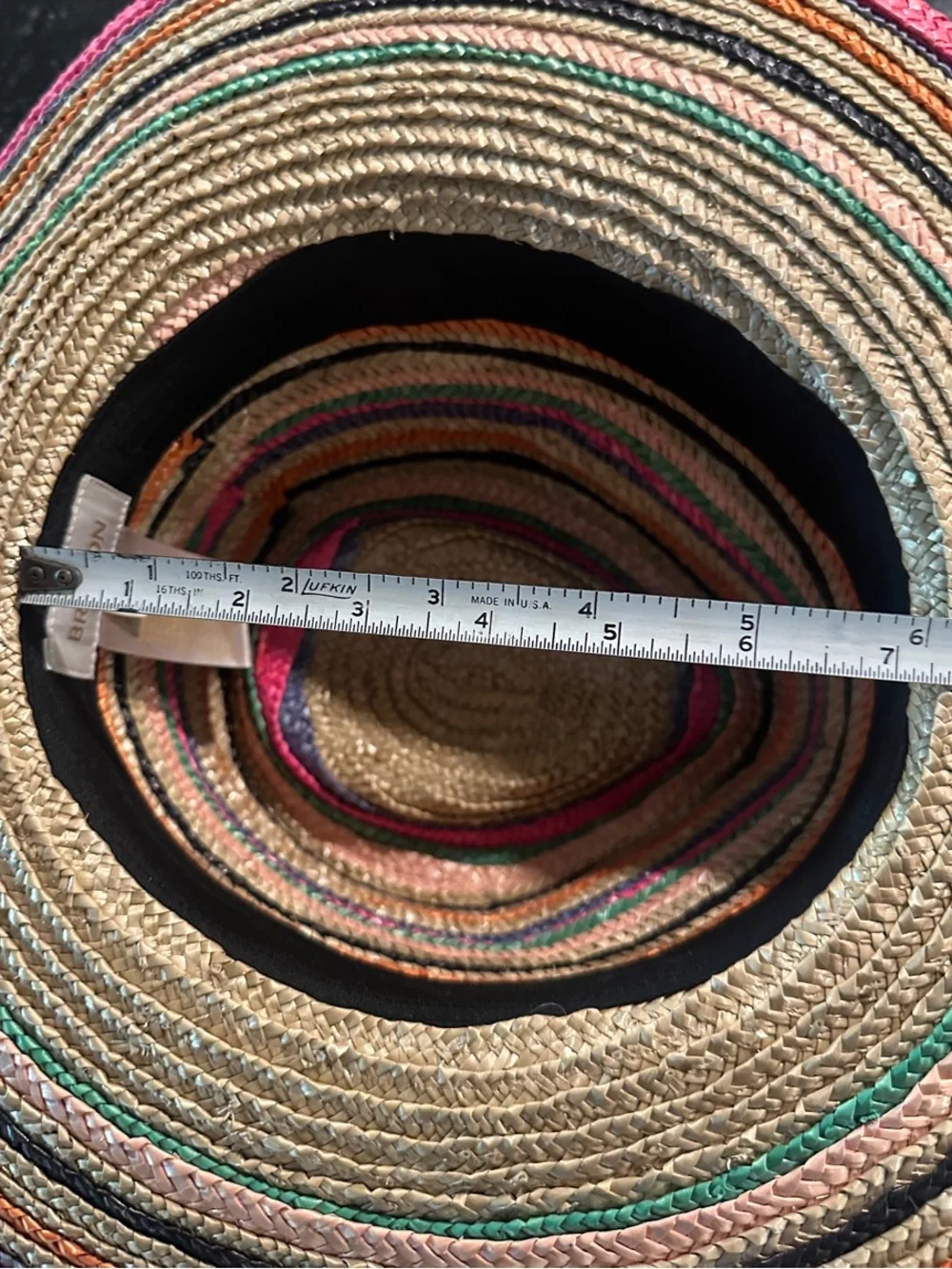 Brixton Straw Sun Hat in Natural with Pink, Green, Orange, Black Stripes